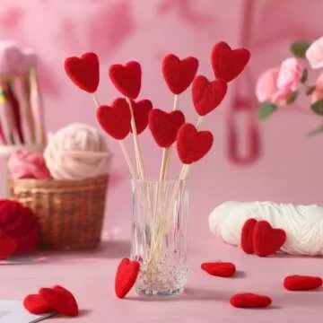 Noverlife 20PCS Valentines Felt Hearts, 1.7inch Heart Wool Balls for Crafts Red Felt Balls Pom Pom Balls for Felt Ball Garland, Felt Heart Ornaments Wool Felt Balls for Art Projects & Valentine Decor