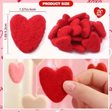 Noverlife 20PCS Valentines Felt Hearts, 1.7inch Heart Wool Balls for Crafts Red Felt Balls Pom Pom Balls for Felt Ball Garland, Felt Heart Ornaments Wool Felt Balls for Art Projects & Valentine Decor