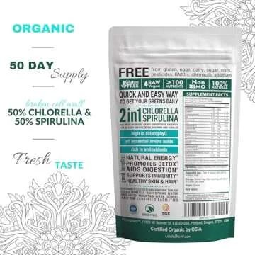 Organic Spirulina Chlorella Tablets - 400 Count - 2-in-1 Superfood Algae Supplement for Natural Immu...