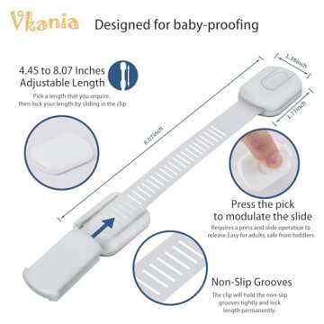 Vkania Baby Proofing Cabinet Strap Locks - Child Safety Drawer Cupboard Oven Refrigerator Adhesive L...