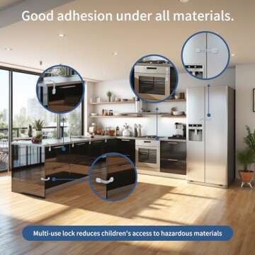 Vkania Baby Proofing Cabinet Strap Locks - Child Safety Drawer Cupboard Oven Refrigerator Adhesive Locks - Adjustable Toilets Seat Fridge Latches - Kids Proof Kit - No Drilling（12 Pack ）