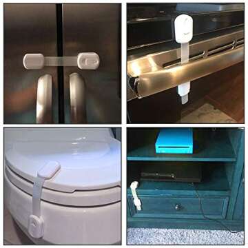 Vkania Baby Proofing Cabinet Strap Locks - Child Safety Drawer Cupboard Oven Refrigerator Adhesive Locks - Adjustable Toilets Seat Fridge Latches - Kids Proof Kit - No Drilling（12 Pack ）