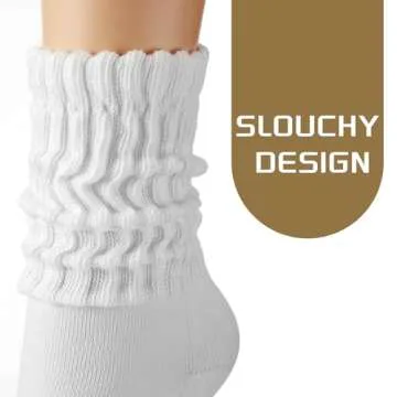 Zoooyawn 4 Pair Slouch Socks Cotton Baggy Scrunched Crew Socks Casual Slouchy Tube Neutral Aesthetic...