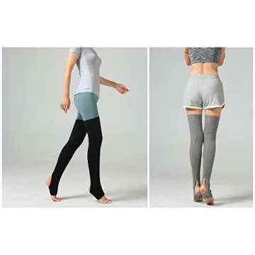 2Pack Women Adult Over Knee Thermal Leg Warmer Protector Socks For Dancing Yoga (2Pairs-(Black+Grey))