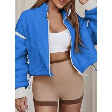 Herseas Women's Cropped Fleece Jacket in Royal Blue