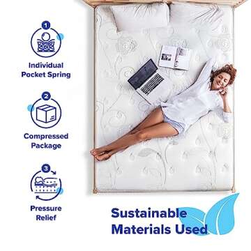 Olee Sleep Queen Mattress, 12 Inch Hybrid Mattress, Gel Infused Memory Foam, Pocket Spring for Support and Pressure Relief, CertiPUR-US Certified, Bed-in-a-Box, Firm, Queen Size