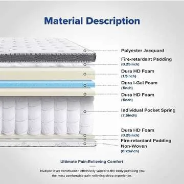 Olee Sleep Queen Mattress, 12 Inch Hybrid Mattress, Gel Infused Memory Foam, Pocket Spring for Support and Pressure Relief, CertiPUR-US Certified, Bed-in-a-Box, Firm, Queen Size