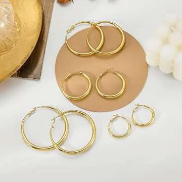 Lightweight EXGOX Gold Hoop Earrings - Hypoallergenic & Stylish