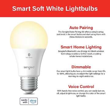 Sengled Alexa Light Bulb, S1 Auto Pairing with Alexa Devices, Warm Smart Light Bulbs, Bluetooth Mesh...