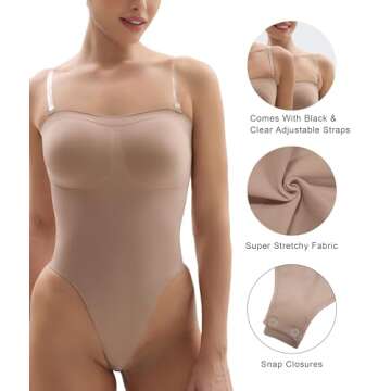 SHAPERX Strapless Bodysuit - Tummy Control Seamless Shapewear