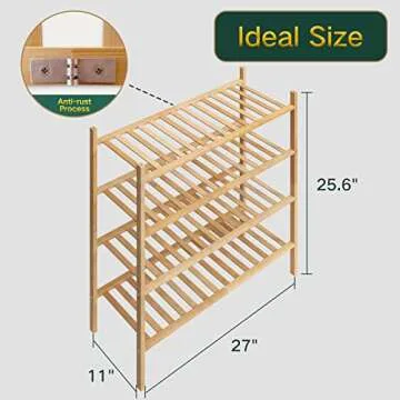 Z&L HOUSE 4-Tier Bamboo Shoe Rack Stackable Organizer