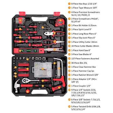 KingTool Home Repair Tool Kit - 226 Piece General Home/Auto Repair Tool Set, General Mechanic Tool S...