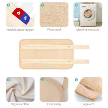4 Pcs Castor Oil Pack Wrap Organic Cotton for Liver Detox, Stomach, Belly, Neck, Breast & Entire Body, Reusable Pads Kit for Hot/Cold Compress with Adjustable Elastic Strap, Waterproof & Anti Oil Leak