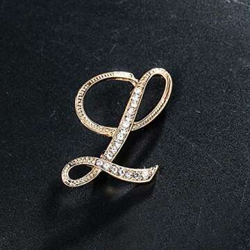 Letter Brooch Pins Initial Rhinestone Brooch for Women Crafts Gold L