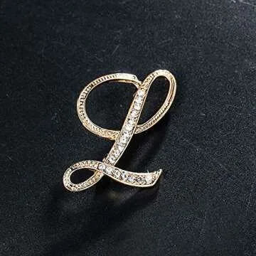 Letter Brooch Pins Initial Rhinestone Brooch for Women Crafts Gold L
