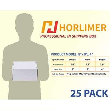 HORLIMER 8x8x4 inches Shipping Boxes Set of 25, White Corrugated Cardboard Box Literature Mailer