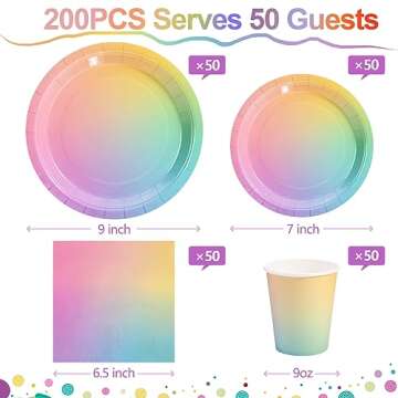 Gudvilla Rainbow Birthday Decorations - 200 Piece Set for Parties