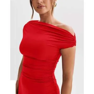 LAGSHIAN Women's Summer Off Shoulder Ruched Mini Dress