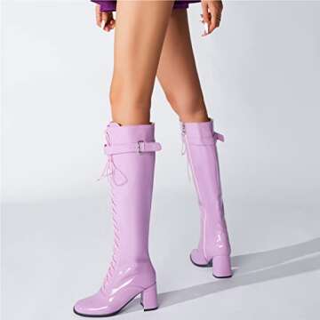 LIURUIJIA Women’s Knee High Gogo Boots with Block Heel