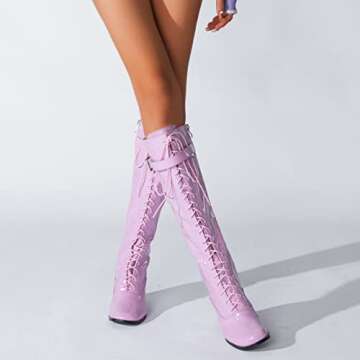 LIURUIJIA Women’s Knee High Gogo Boots with Block Heel