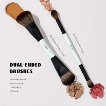 Jessup Makeup Brushes 2pcs Double Sided Foundation Brush Contour Brush Dual Ended Eye Blending Brush, Multi-functional Cosmetic Brush Bright Cyan T502