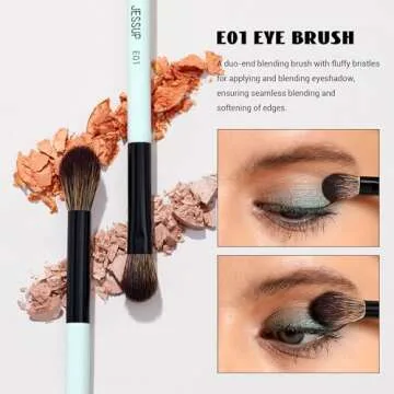 Jessup Makeup Brushes 2pcs Double Sided Foundation Brush Contour Brush Dual Ended Eye Blending Brush, Multi-functional Cosmetic Brush Bright Cyan T502