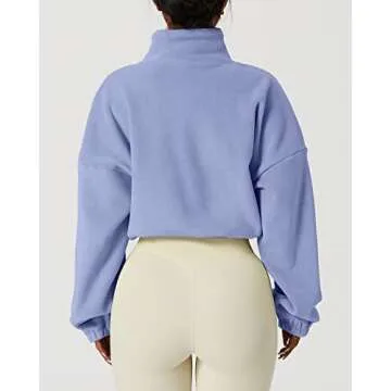 QINSEN Women's Stand Collar Polar Fleece Jacket Relax Fit Baggy Winter Short Coat Long Sleeve Warm Crop Outwear Dusty Pink M