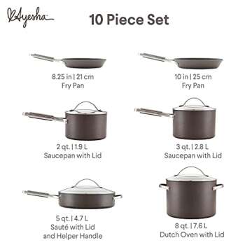 Ayesha Curry Kitchenware Professional Hard Anodized Nonstick Cookware Pots and Pans Set, 10 Piece, C...