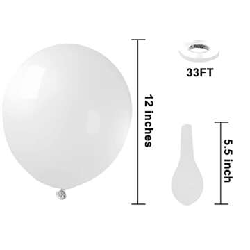 KBZVNAF White Balloons Latex Party Balloons - 50 Pack 12 inch Helium Matte White Balloons for Weddin...