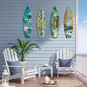 Tatuo 4 Pcs Surfboard Decor Wooden Beach Wall Decor Summer Themed Flip Flop Tropical Bar Wall Decorations Welcome to Paradise Door Hanging Sign for Summer Home Party Gift(11.81 x 3.31 x 0.2 Inch)