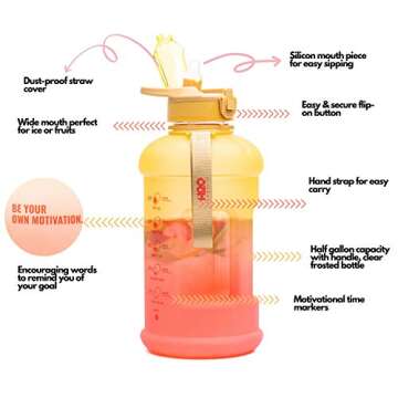 H2O Capsule INSPO Half Gallon Water Bottle with Time Marker and Straw Motivational Hydration Tracker...