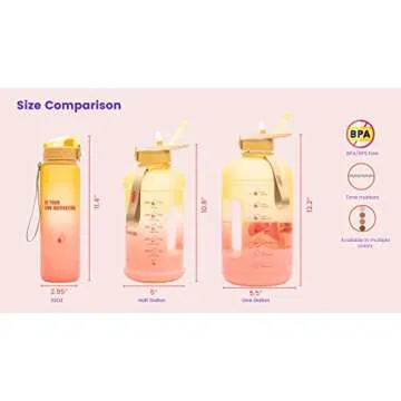 H2O Capsule INSPO Half Gallon Water Bottle with Time Marker and Straw Motivational Hydration Tracker Jug Big BPA-Free FoodSafe Leakproof Drinking Bottle Handle & Strap, Sunny Morning