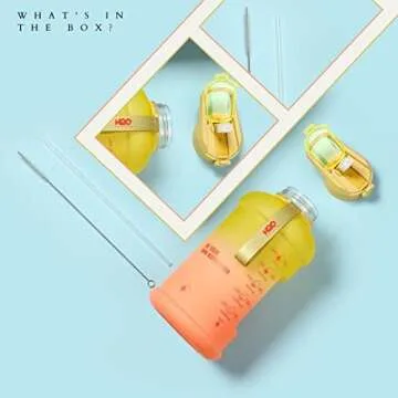 H2O Capsule INSPO Half Gallon Water Bottle with Time Marker and Straw Motivational Hydration Tracker Jug Big BPA-Free FoodSafe Leakproof Drinking Bottle Handle & Strap, Sunny Morning