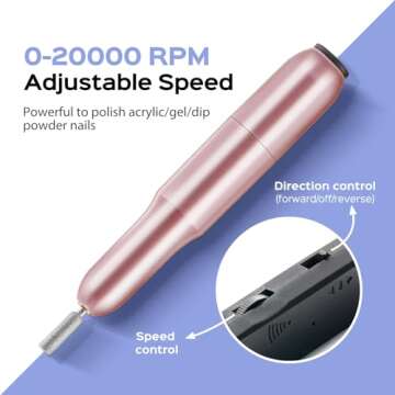 Electric Nail Drill File Professional: for Acrylic Gel Dip Powder Nails Portable Nail Drill Machine Kit Manicure Pedicure Tools Polishing Set with Nail Drill Bits Sanding Bands