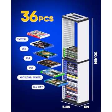 Nargos Video Game Storage Stand Tower for PS5/ PS4/ PS3/ Xbox Series S & X/Xbox one Game, Universal ...