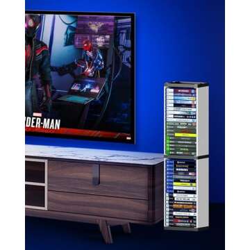 Nargos Video Game Storage Stand Tower for PS5/ PS4/ PS3/ Xbox Series S & X/Xbox one Game, Universal Game Disc Holder Vertical Blu Ray Case Organizer