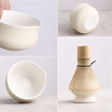 Ochcahser Matcha Set, Japanese Tea Set Includes Matcha Bowl with Spout, Matcha Whisk Holder (chasen), Bamboo Matcha Whisk and Bamboo Scoop, Ceramic Matcha Kit for Tea Lovers
