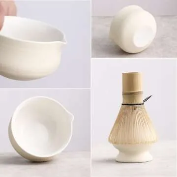 Ochcahser Matcha Set, Japanese Tea Set Includes Matcha Bowl with Spout, Matcha Whisk Holder (chasen), Bamboo Matcha Whisk and Bamboo Scoop, Ceramic Matcha Kit for Tea Lovers