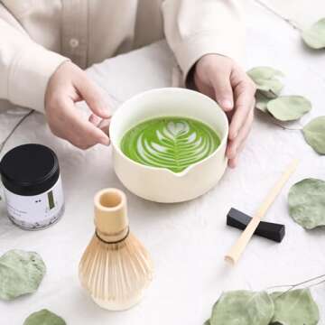 Ochcahser Matcha Set, Japanese Tea Set Includes Matcha Bowl with Spout, Matcha Whisk Holder (chasen), Bamboo Matcha Whisk and Bamboo Scoop, Ceramic Matcha Kit for Tea Lovers
