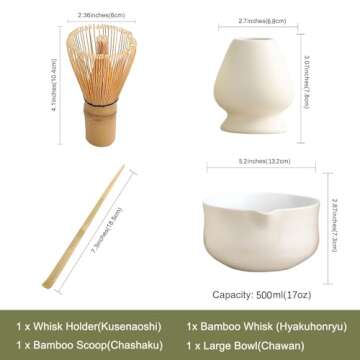 Ochcahser Matcha Set, Japanese Tea Set Includes Matcha Bowl with Spout, Matcha Whisk Holder (chasen), Bamboo Matcha Whisk and Bamboo Scoop, Ceramic Matcha Kit for Tea Lovers