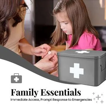 Flexzion First Aid Box Organizer Empty 13" Gray Vintage First Aid Kit Tin Metal Medical Box - First ...