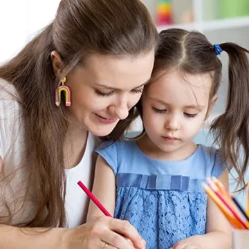 Teacher Pencil Earrings for Women Beaded Pencil Dangle Earrings Statement Rainbow Match Apple Earrings Back To School Jewelry Teacher Appreciation Gift (Pencil)