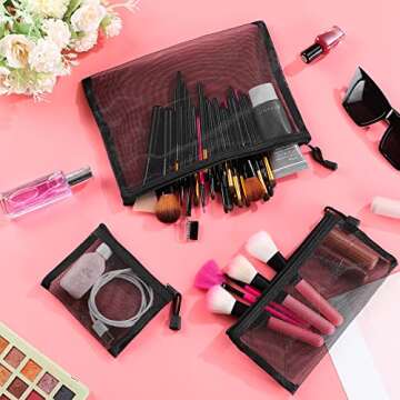 15 Versatile Mesh Zipper Bags for Makeup and Travel