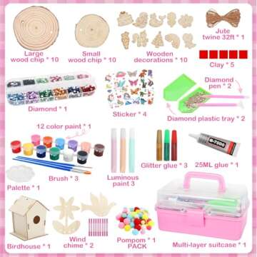 Luucio Wooden Painting Craft Kit - Glow in The Dark Wood Slices Crafts and Birdhouse Ornaments, Creative Art Toys for 5, 6, 7, 8, 9, 10, 11, 12 Year Old Kids, Christmas Gifts Ideal