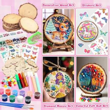 Luucio Wooden Painting Craft Kit - Glow in The Dark Wood Slices Crafts and Birdhouse Ornaments, Creative Art Toys for 5, 6, 7, 8, 9, 10, 11, 12 Year Old Kids, Christmas Gifts Ideal