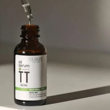 Clara's New York 100% Natural Tea Tree Facial Oil Serum with Vitamin E for Clearing Acne, Breakout, Pimple and Calming Redness, Blemish-Prone, Scars - 30ml /1Fl oz - Made In USA