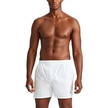 POLO Ralph Lauren Men's Classic Fit Cotton Woven Boxers 3-Pack, White/Cruise Navy, Light Blue/Cruise...
