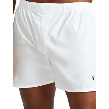 POLO Ralph Lauren Men's Classic Fit Cotton Woven Boxers 3-Pack, White/Cruise Navy, Light Blue/Cruise Navy, Cruise Navy/Sporting Royal-3 Pack, Large