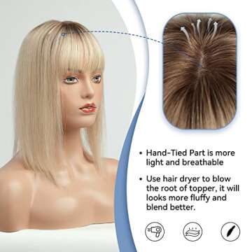 EMMOR Hair Toppers for Women - Natural 150% Density Human Hair