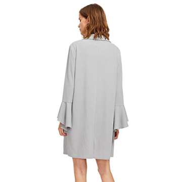 SheIn Women's Open Front Trumpet Long Sleeve Lapel Long Blazer Grey Small